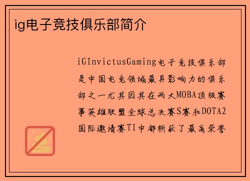 ig电子竞技俱乐部简介